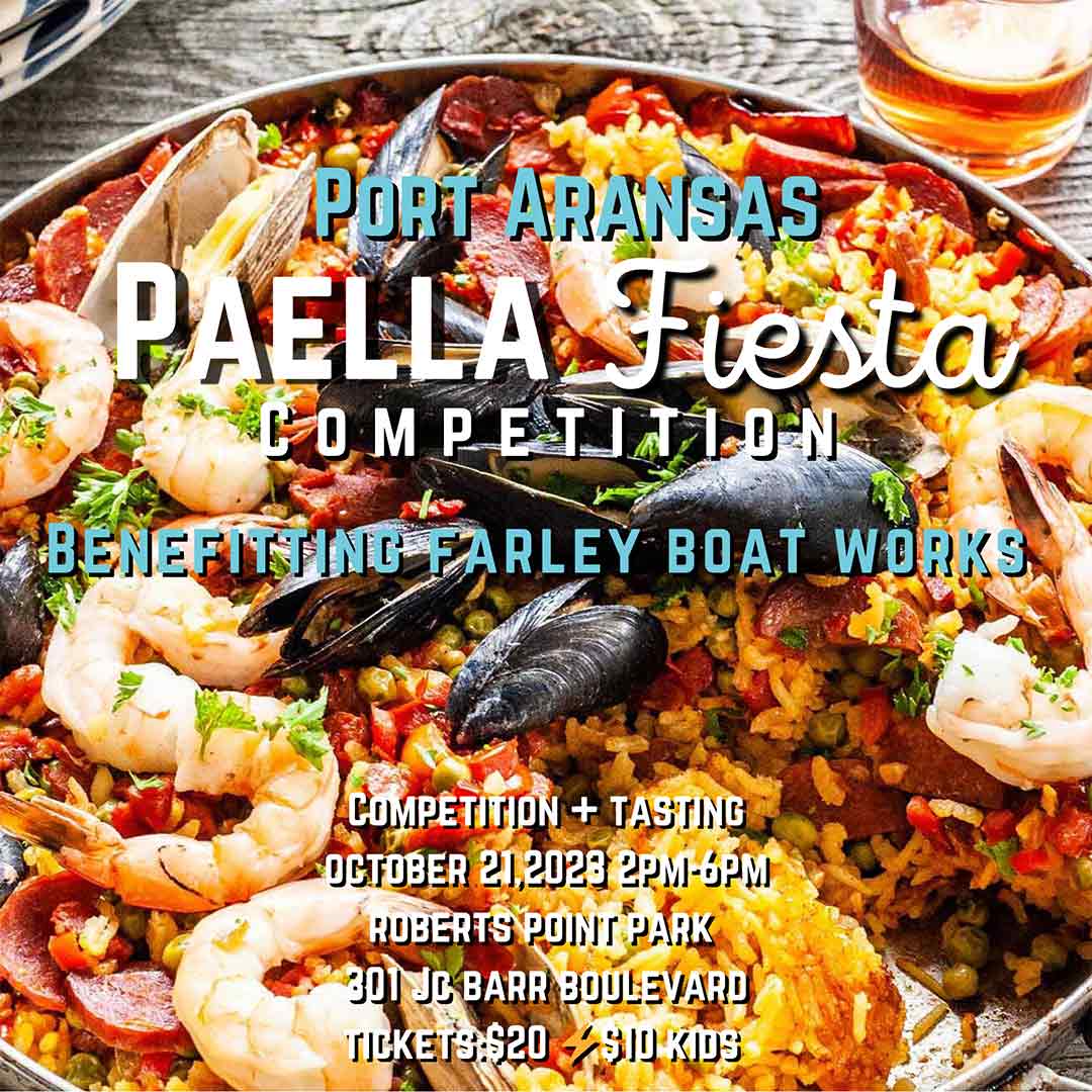 Pan of paella with shrimp and rice and mussels
